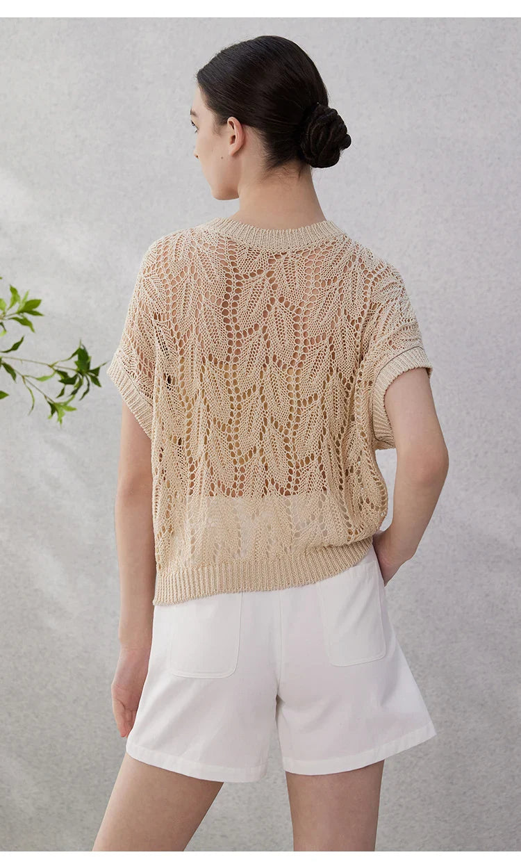Hollow-out Linen Tops