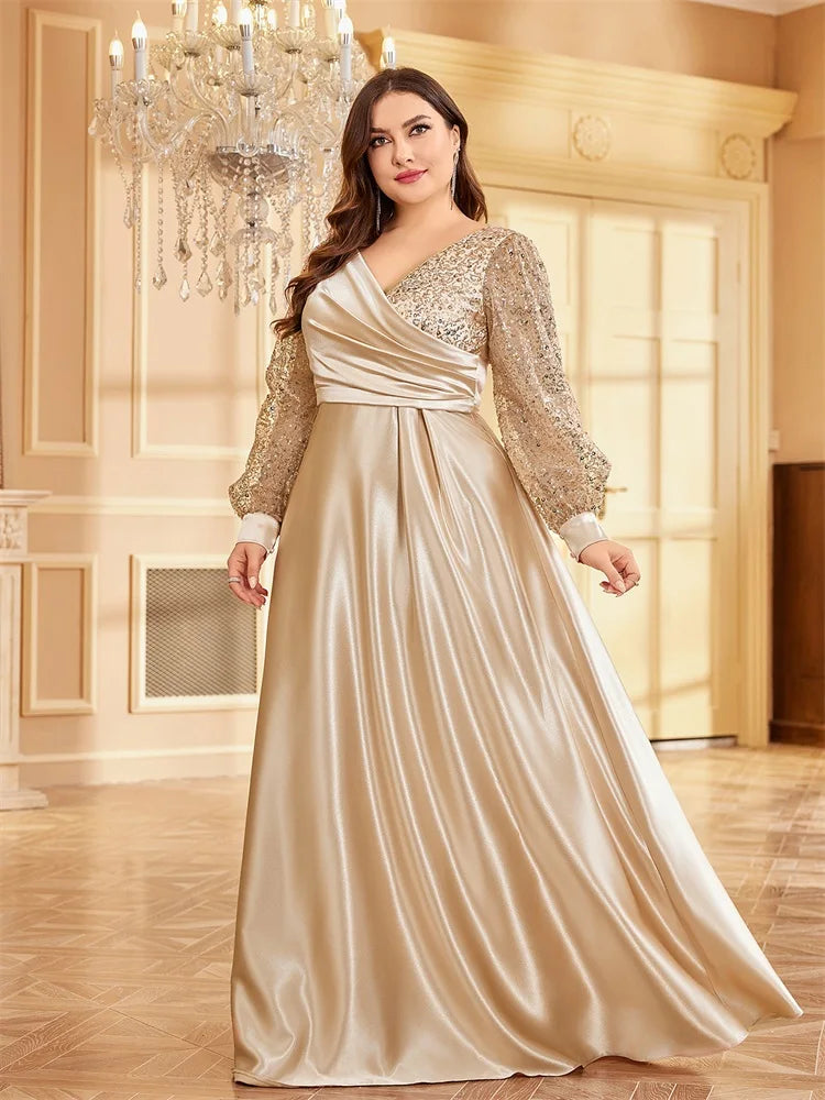 Gold Sequin Plus Size Women's Party Dress
