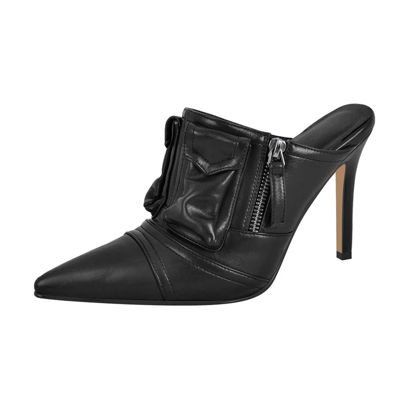 Denim Pointed Toe Stiletto Mules