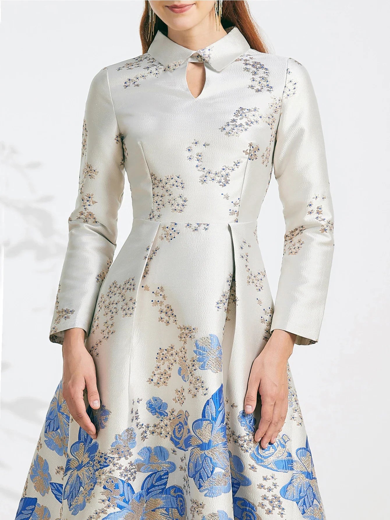 Elegant Floral Jacquard Women Maxi Dress
