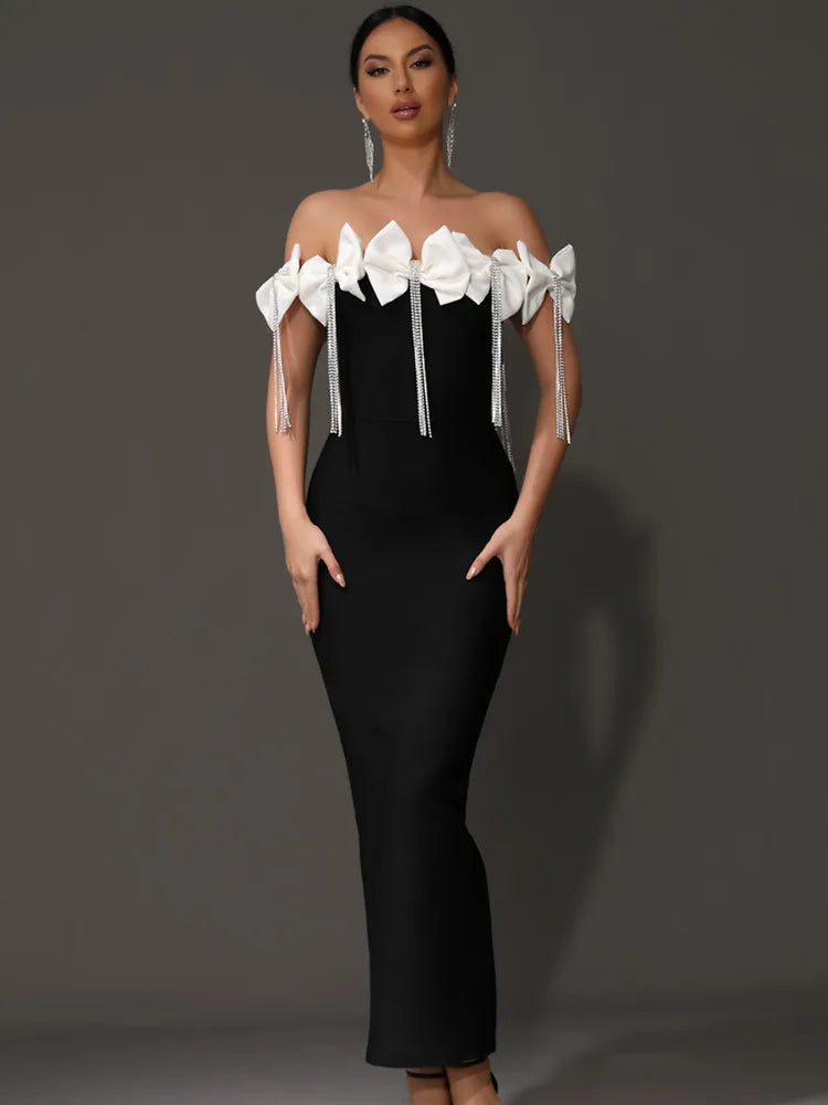 Bow Tie Diamonds Black Maxi Dress