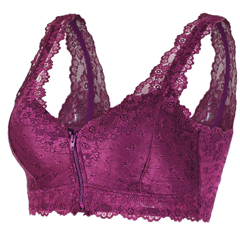 Zip Front Lace Push Up Bra