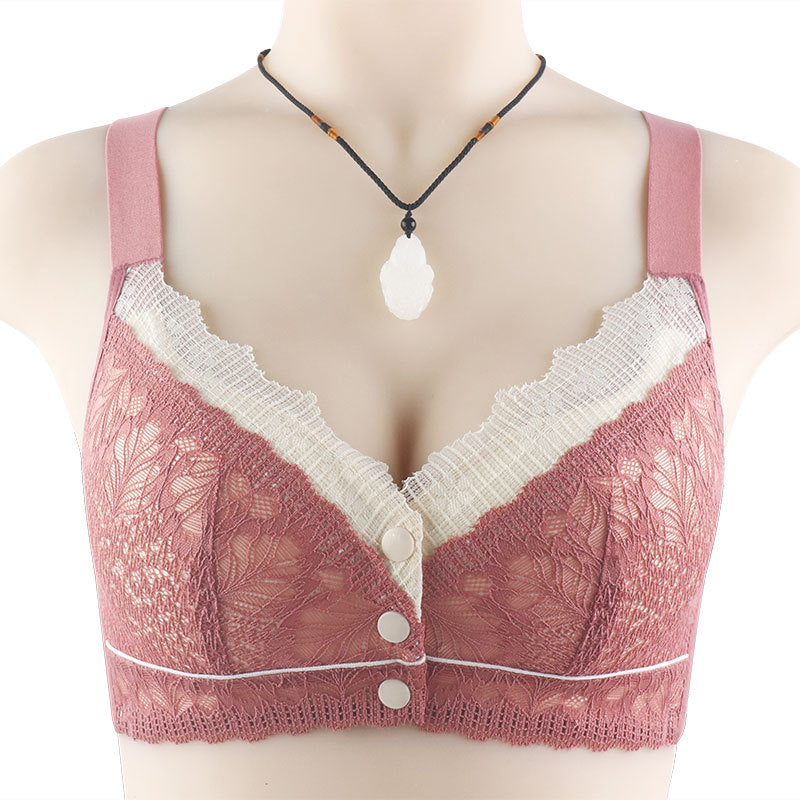 Lace Front Button Adjustable Straps Bra
