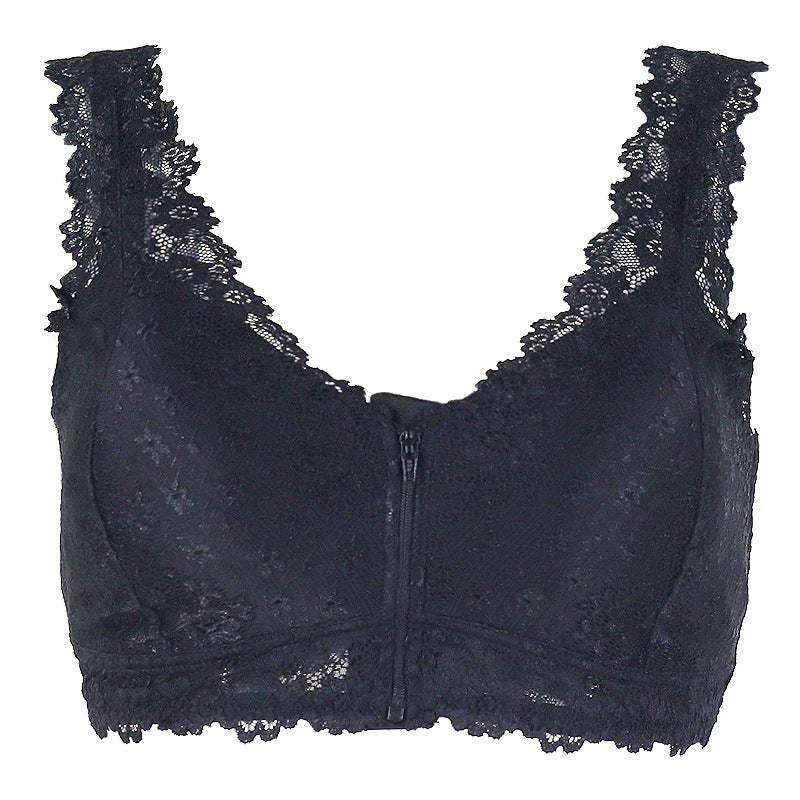 Zip Front Lace Push Up Bra