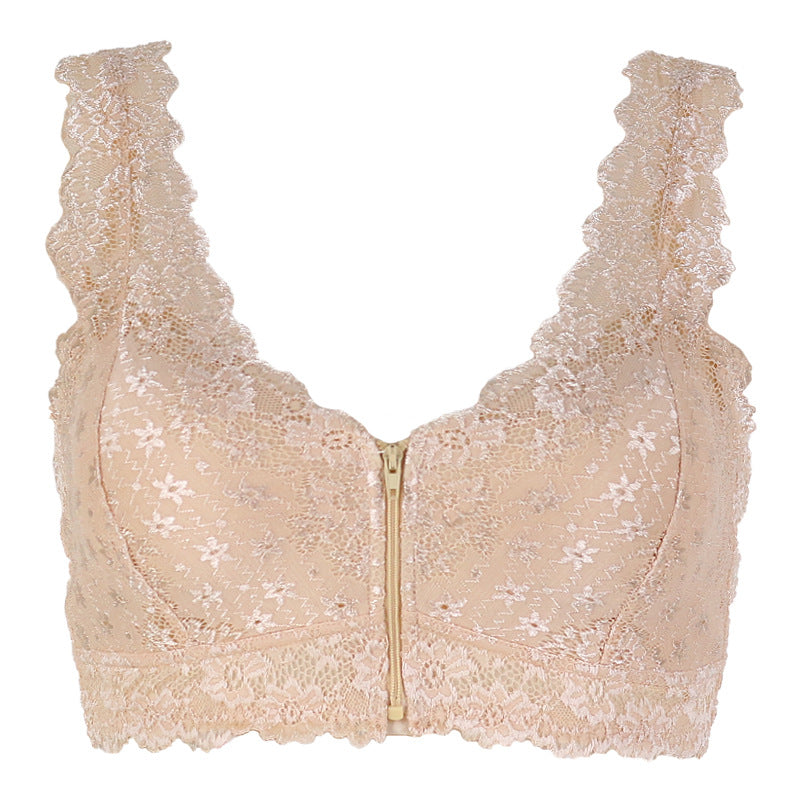 Zip Front Lace Push Up Bra