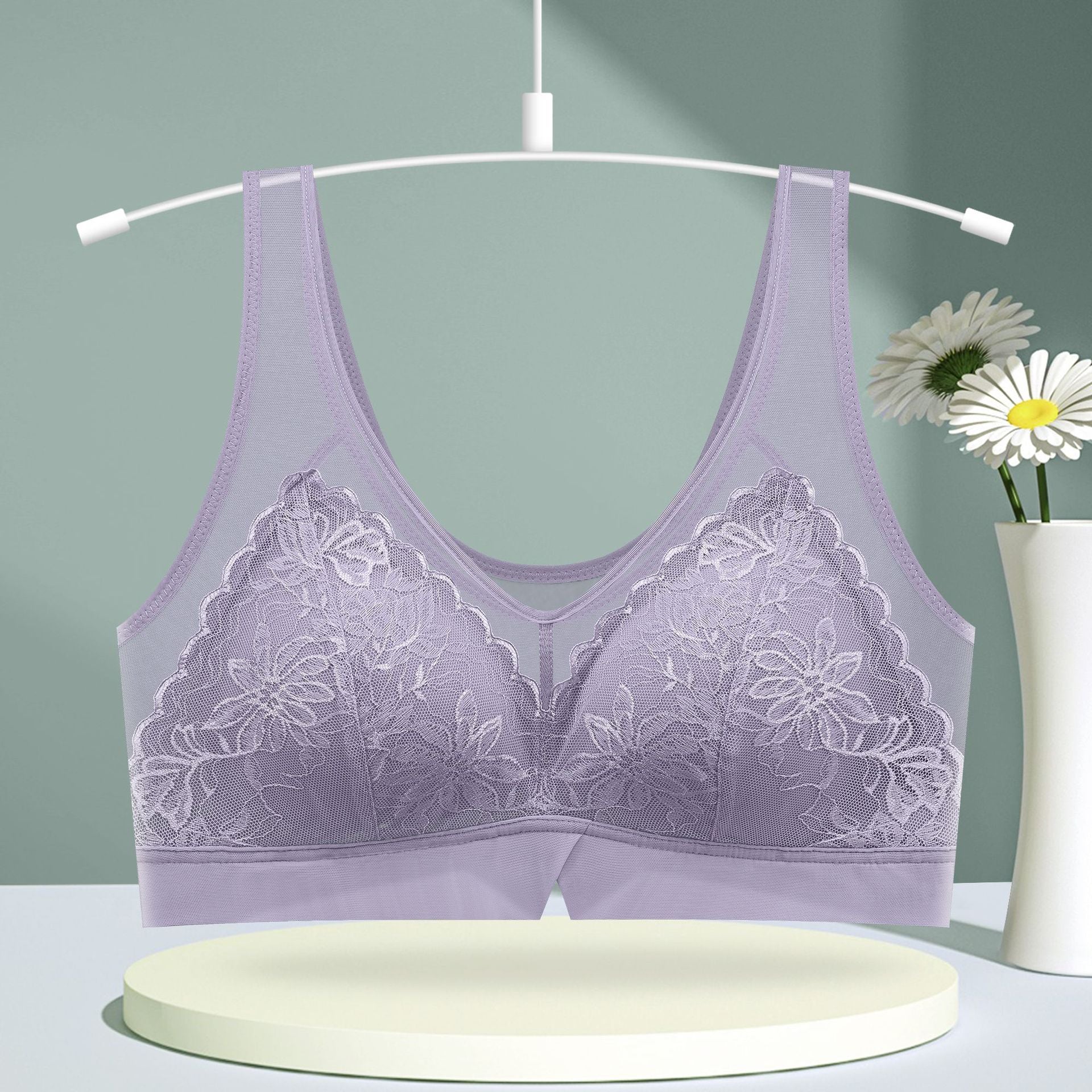 Wireless Lace Wide Strap Tank Top Bra