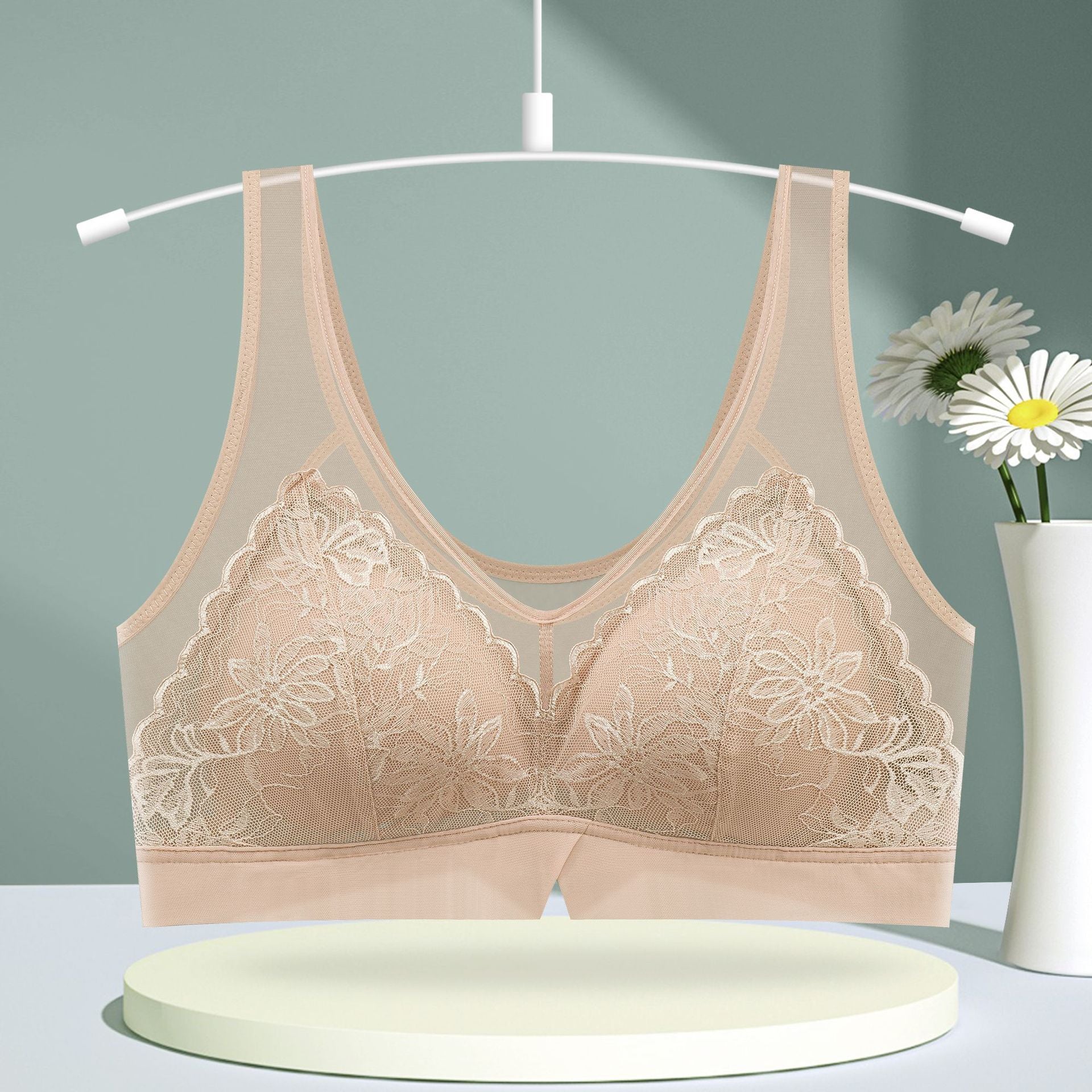 Wireless Lace Wide Strap Tank Top Bra