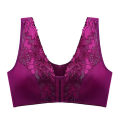 Large size lace push-up breathable ultra-thin front button bra