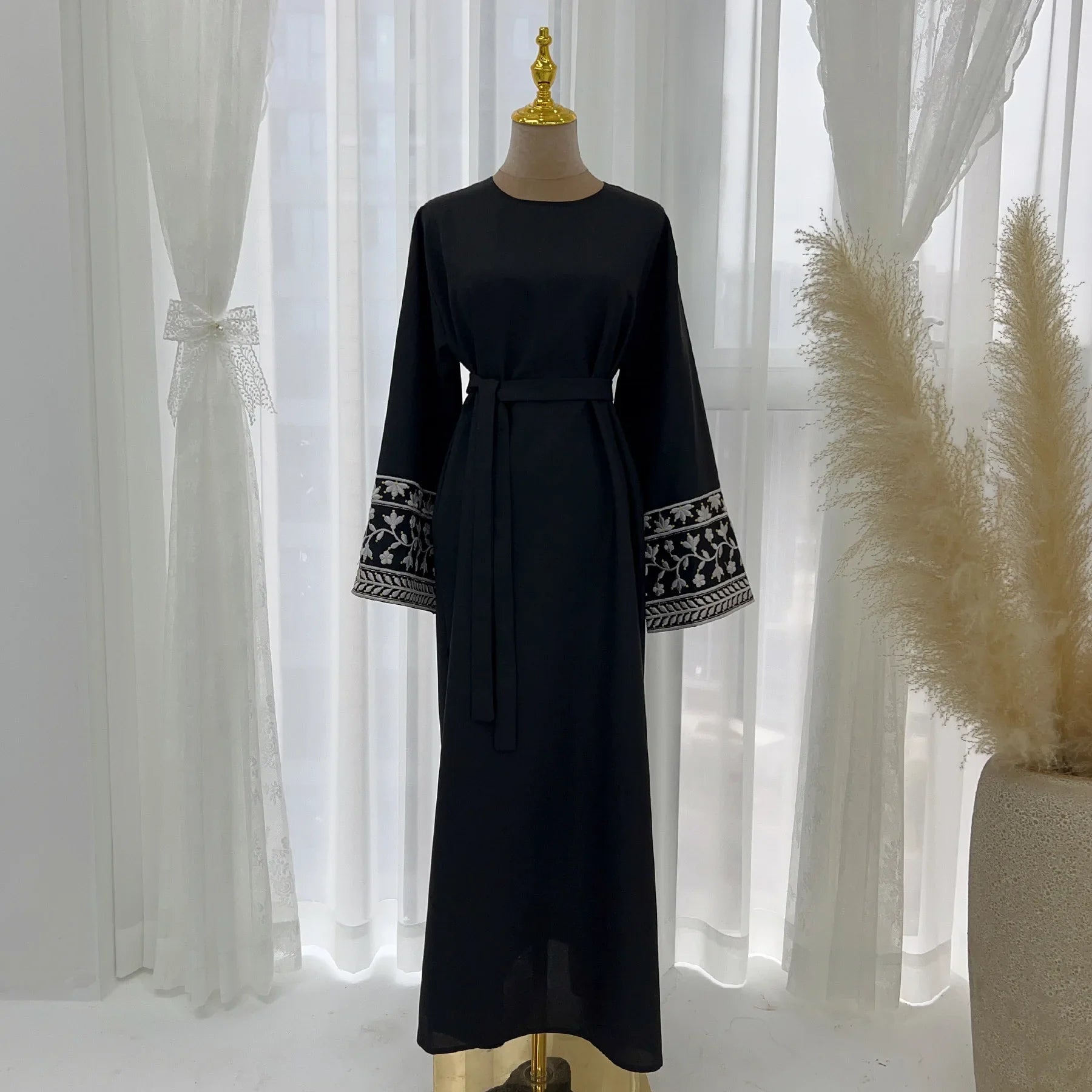 Simple Turkish Embroidered Abaya Dress