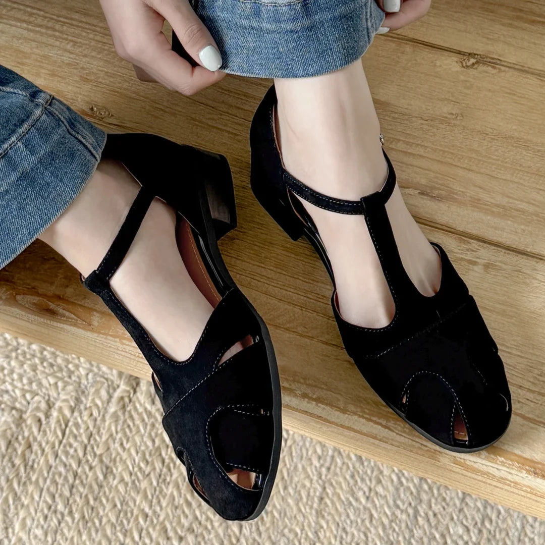Narrow T-strap Flats Sandals