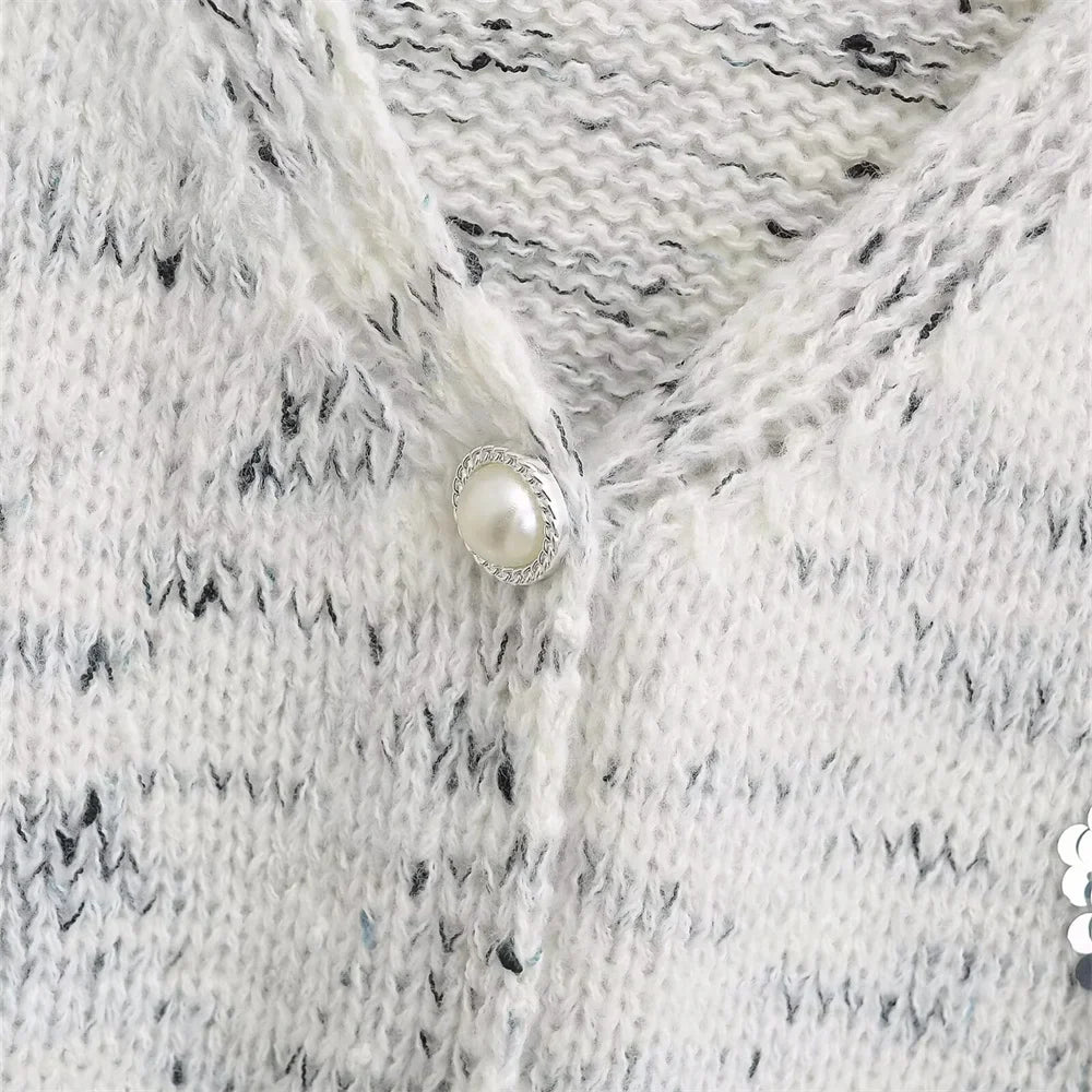 Casual Iny Sequins Open Cardigan