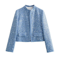 Modern Crewneck Tweed Short Coat