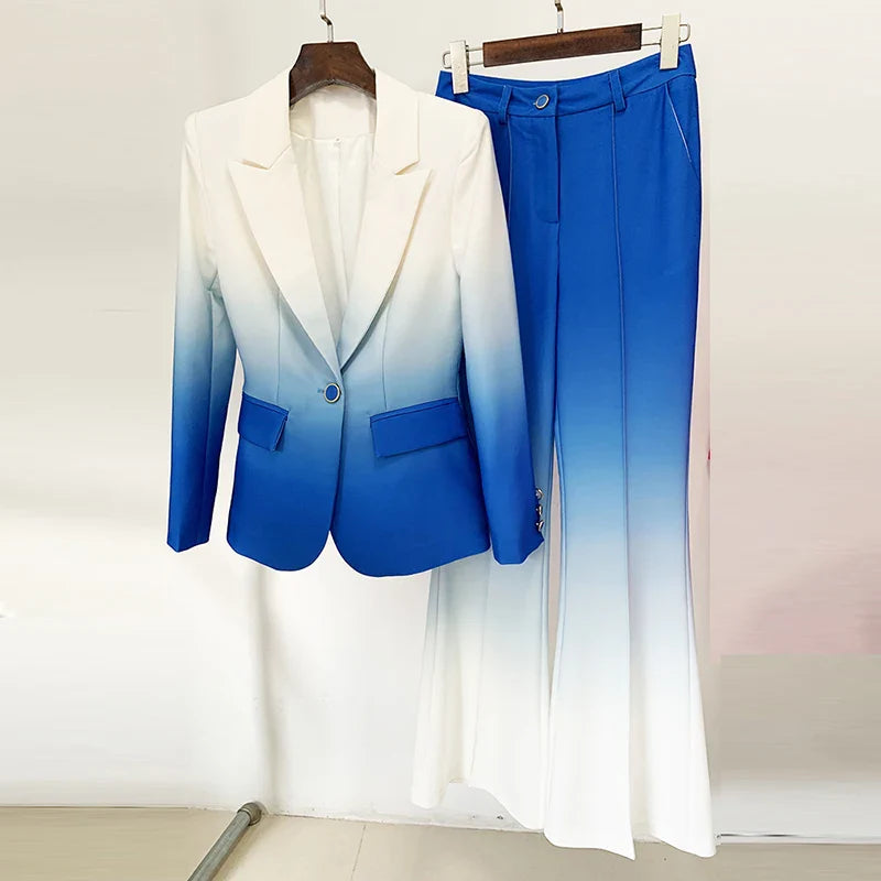 Gradient Single Button Blazer Suit