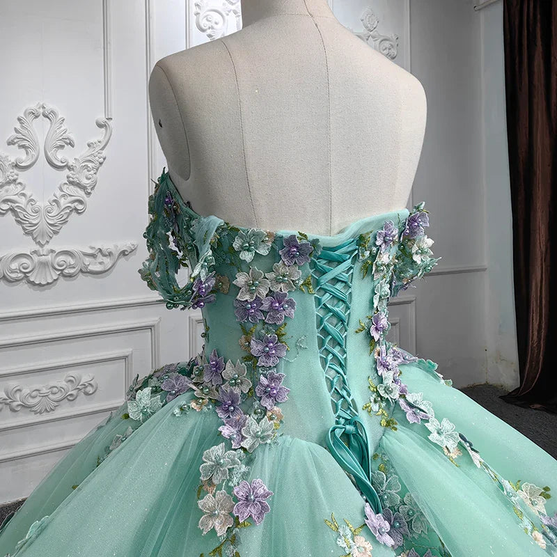 Off the Shoulder Appliques Prom Dress