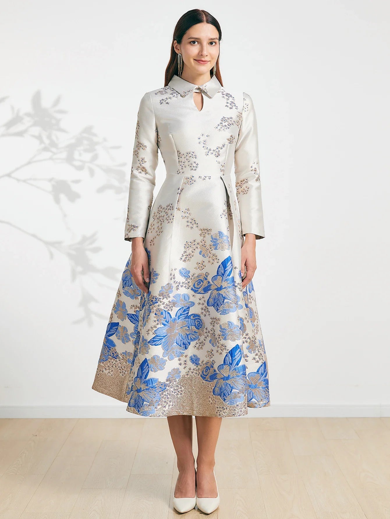 Elegant Floral Jacquard Women Maxi Dress
