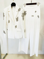 Notched White Diamond Blazer Suits