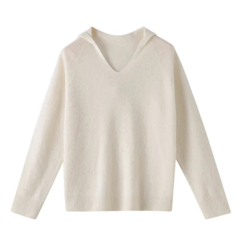 Elegant V-neck Hooded Jumper Sweater