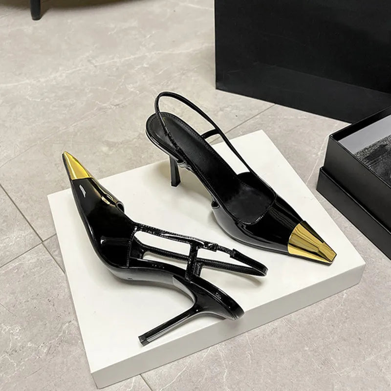 Metal Square Toe Stiletto High Heels