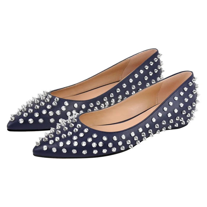 Pointed Toe Rivet Studded Flat Shoes