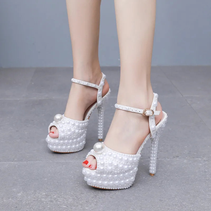 Full Pearls Beaded Sling Back Sandals