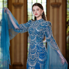 Cape Sleeves Evening Arabic Dress