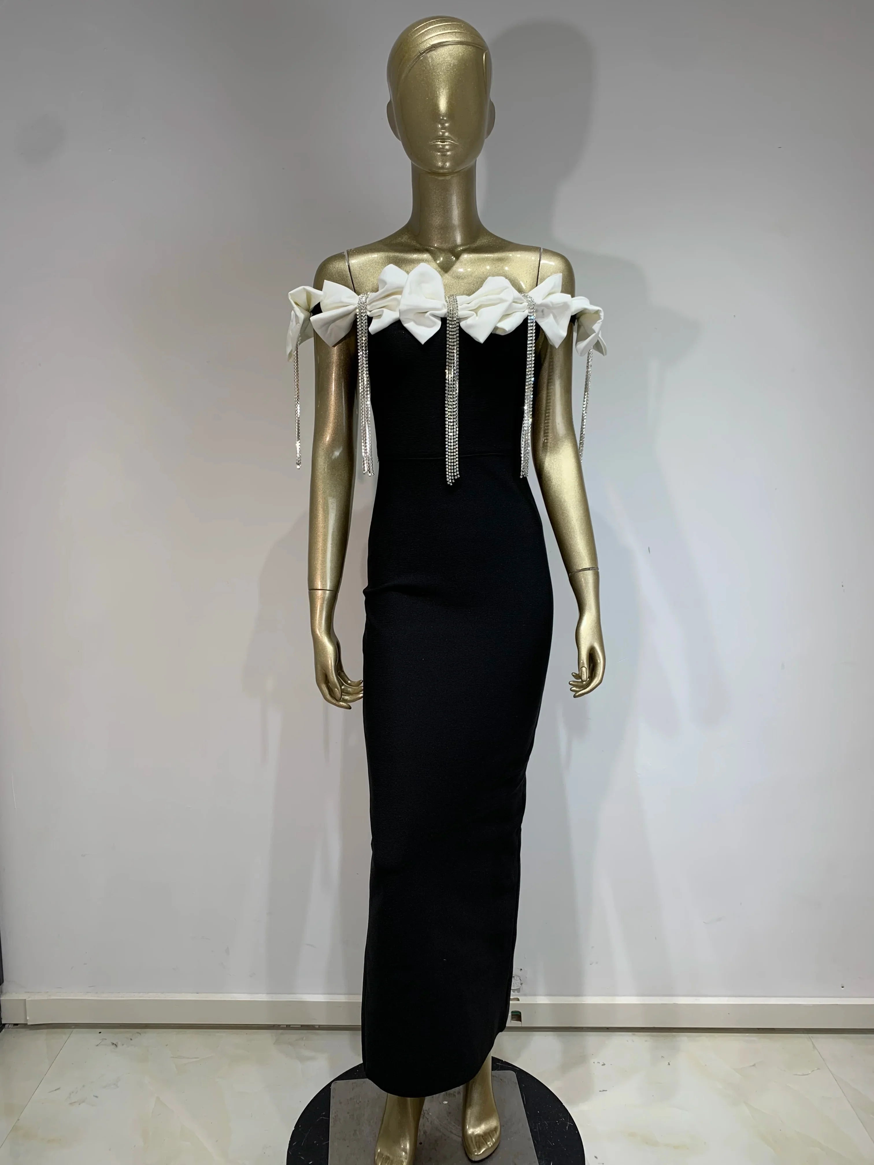 Bow Tie Diamonds Black Maxi Dress