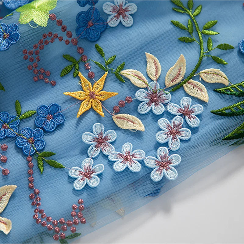Mesh Flower Embroidered Long Sleeve Dress