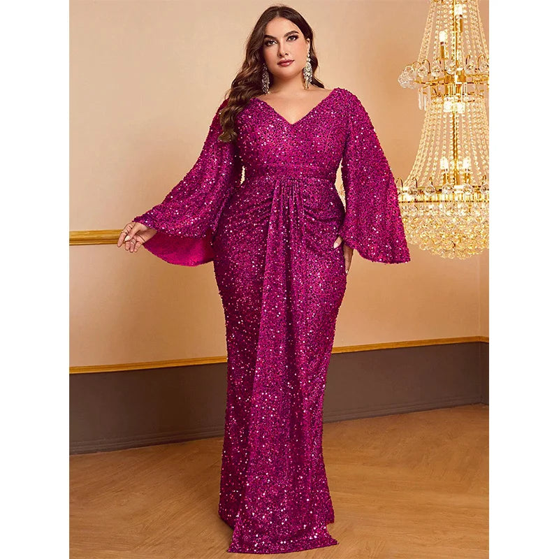 Shiny Sequin Plus Size Women's Party Dress