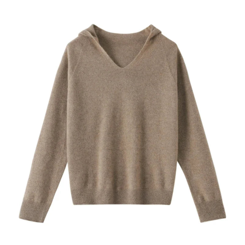 Elegant V-neck Hooded Jumper Sweater