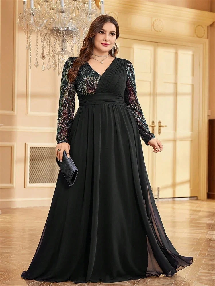 Chiffon Sequin Plus Size Women's Cocktail Party Gown