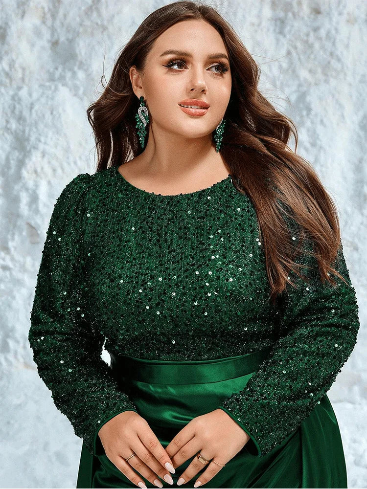 Shiny Round Neck Evening Gown