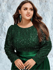 Shiny Round Neck Evening Gown