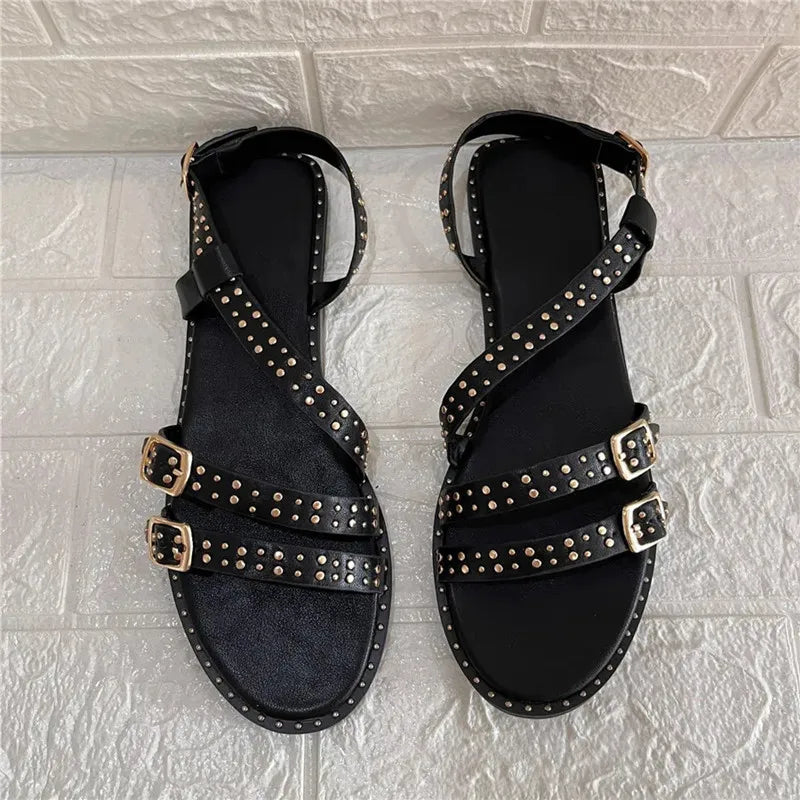 Rivet Strap Buckle Casual Sandals