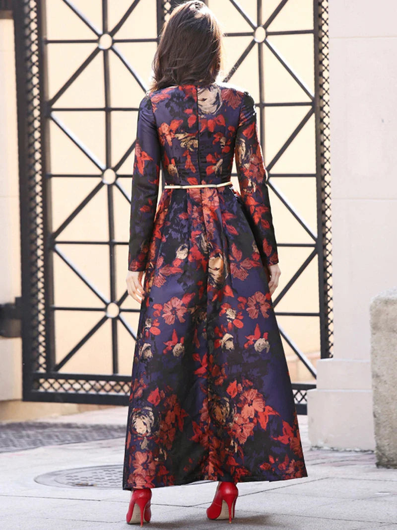 Sophisticated Boho Floral Jacquard Maxi Dress