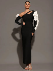 One Shoulder Flower Maxi Dress