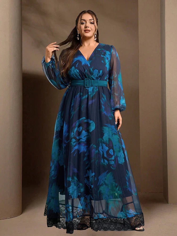 Contrast Lantern Sleeves Maxi Dress