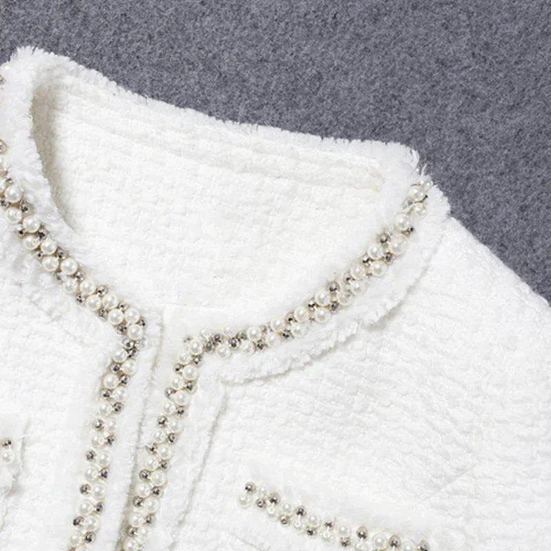 Refined Hand-made Beads Tweed Coat