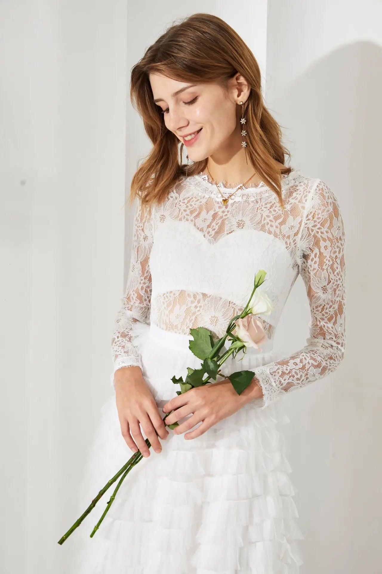 Folds Bird Lattice Hook Hollow Dress