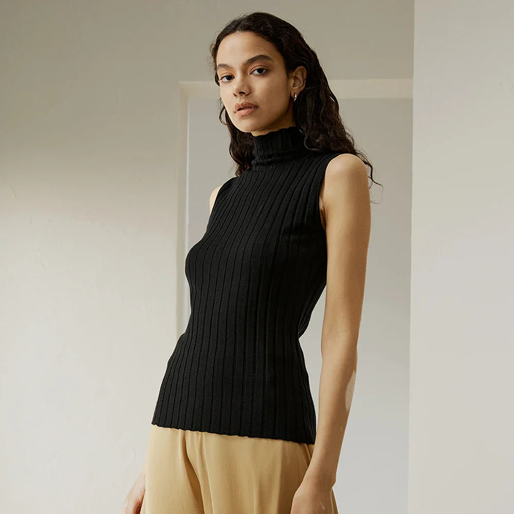 Mock Neck Cashmere Knit Vest