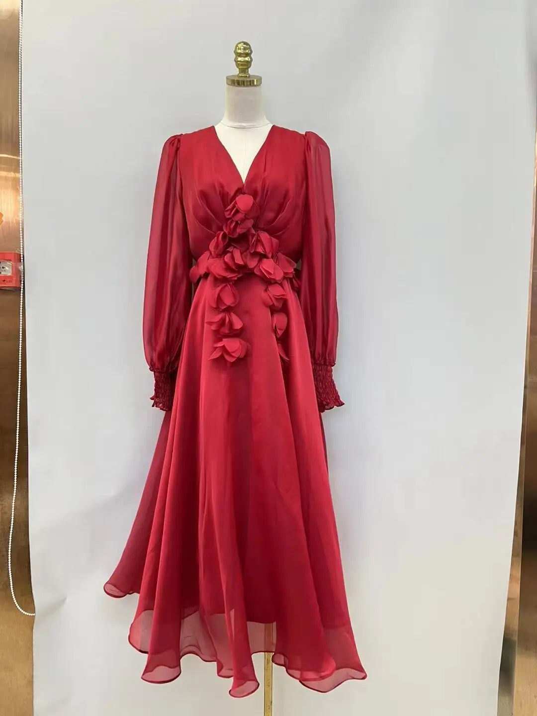 Flower Spliced Lower V-neck Formal Dress