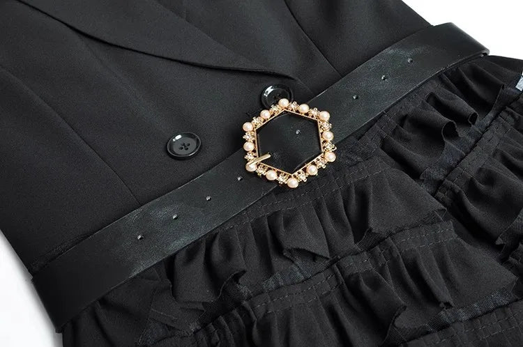 Black Tiered Ruffles Windbreaker Dress