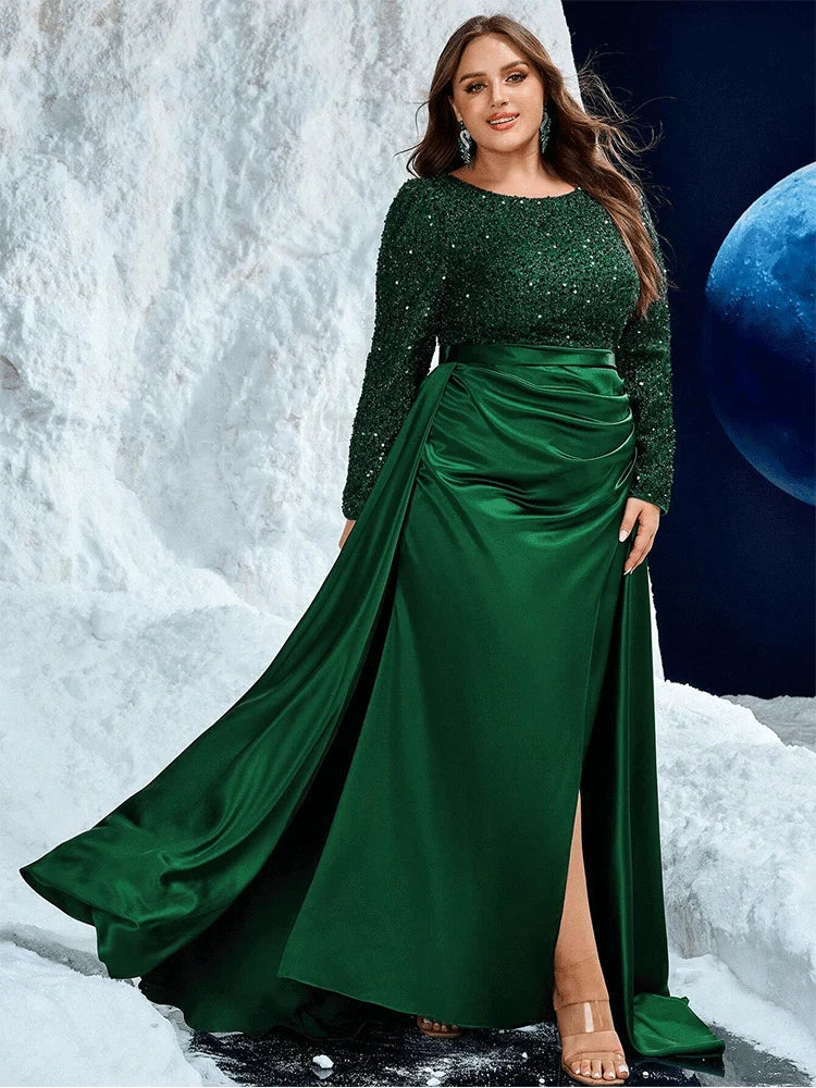 Shiny Round Neck Evening Gown