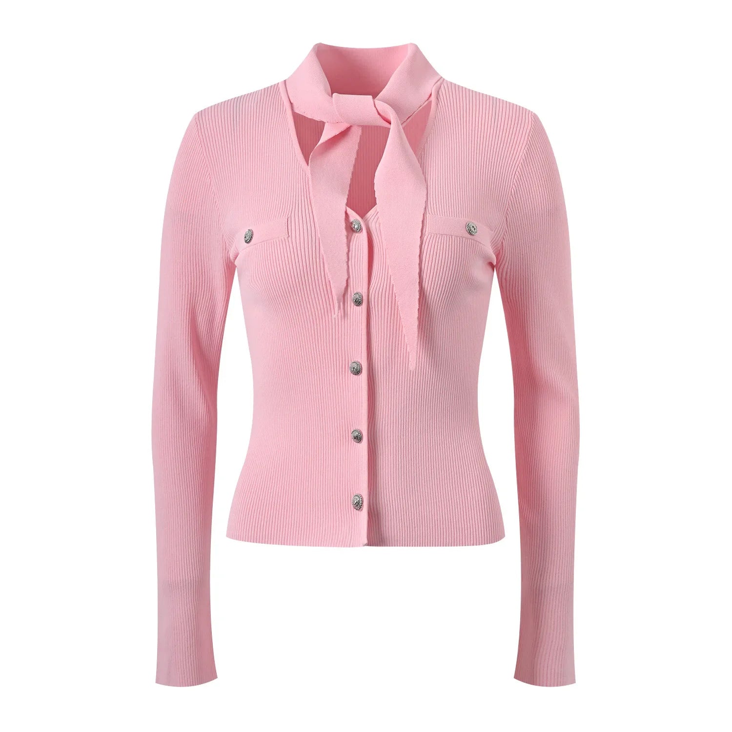 Ribbon Collar Knitted Cardigan