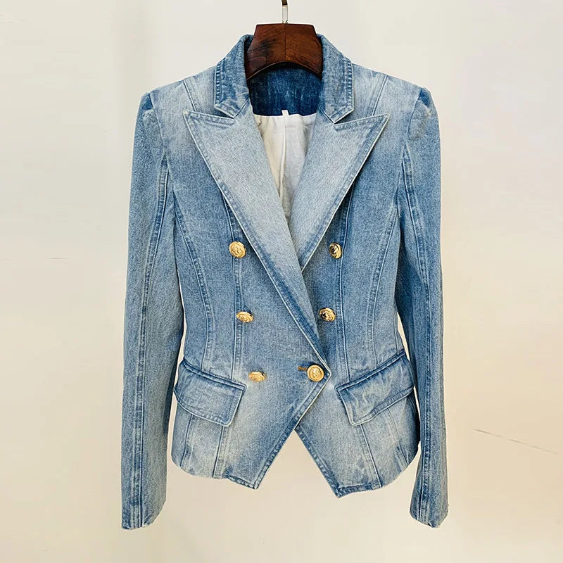 Double Breasted Denim Jeans Short Blazer