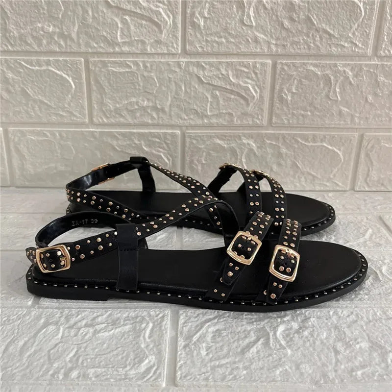 Rivet Strap Buckle Casual Sandals