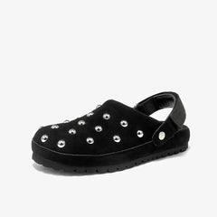 Rivet Decorated Suede Flat Mules