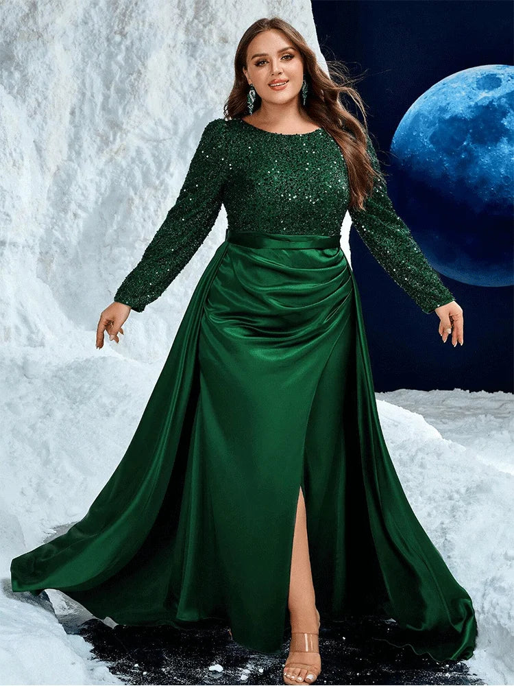 Shiny Round Neck Evening Gown