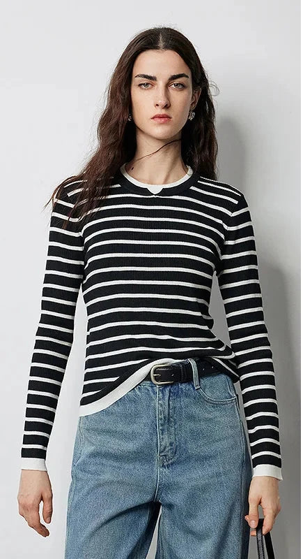 Contrasting Color Slim Fit Sweater