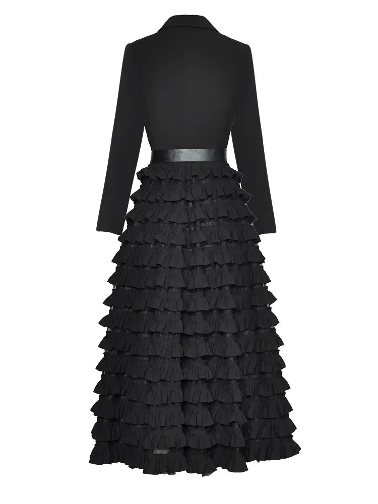 Black Tiered Ruffles Windbreaker Dress