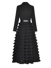 Black Tiered Ruffles Windbreaker Dress